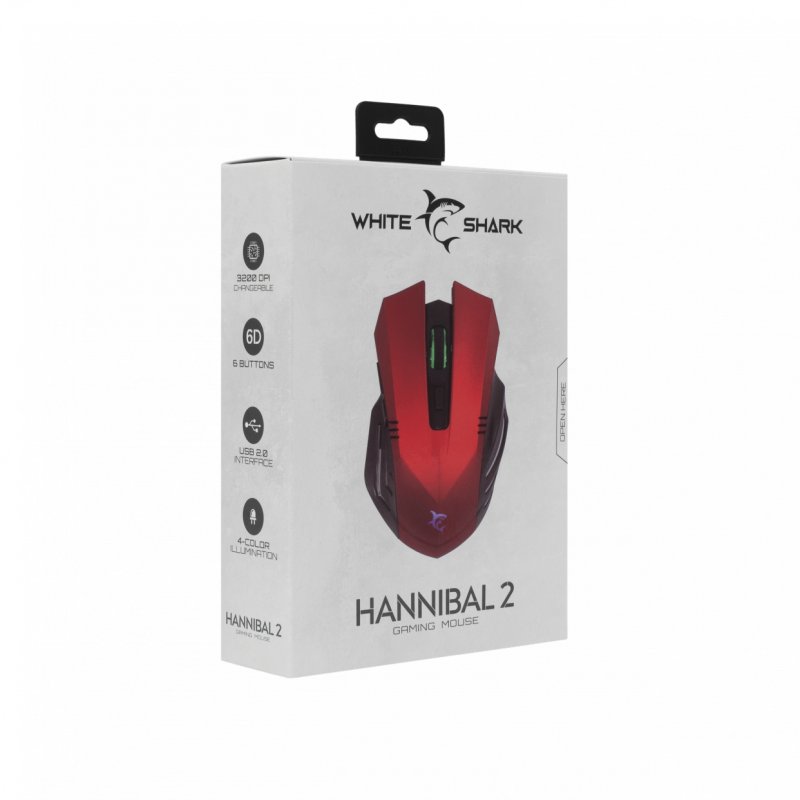 White Shark HANNIBAL 2 Red souris Droitier USB Type-A Optique 3200 DPI