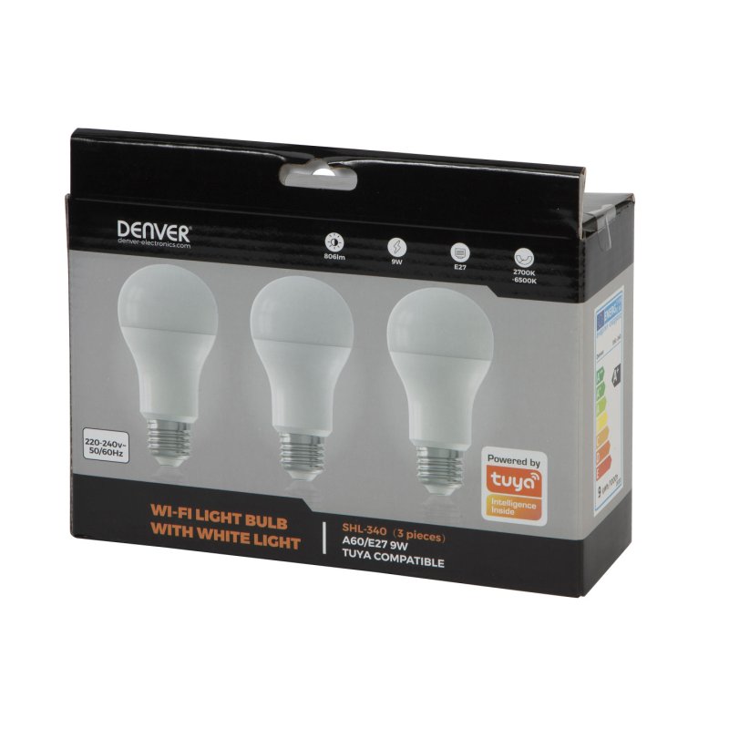 Denver SHL-340 éclairage intelligent Ampoule intelligente 9 W Blanc Wi-Fi
