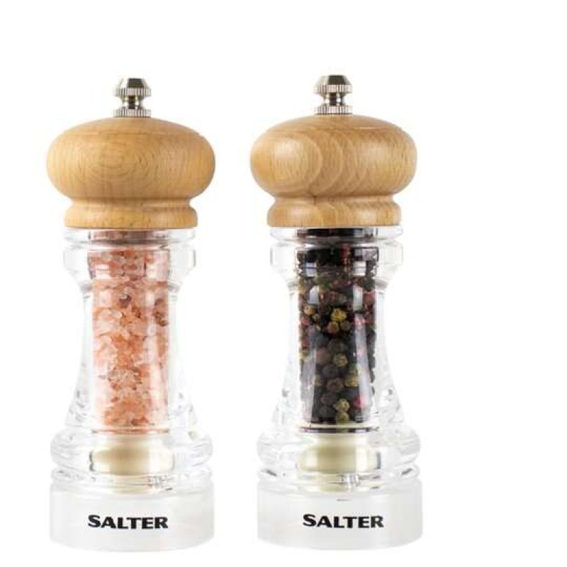 Salter 7607 WDXR Moulin pour assaisonnement Ensemble de poivrière et salière Transparent, Bois