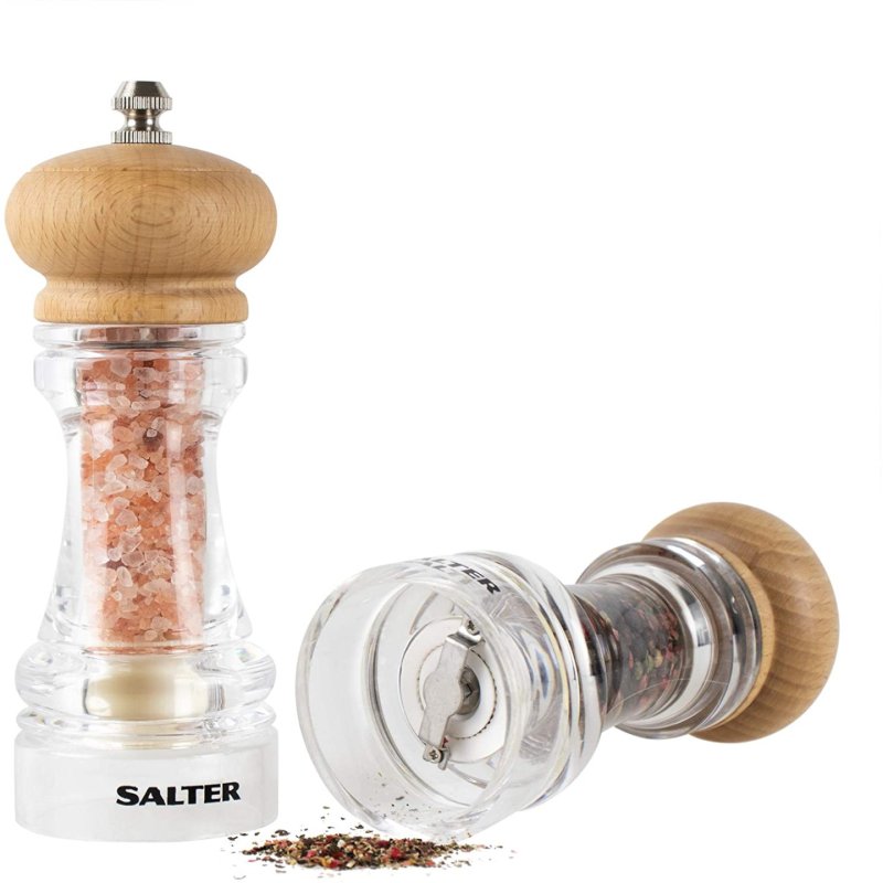 Salter 7607 WDXR Moulin pour assaisonnement Ensemble de poivrière et salière Transparent, Bois