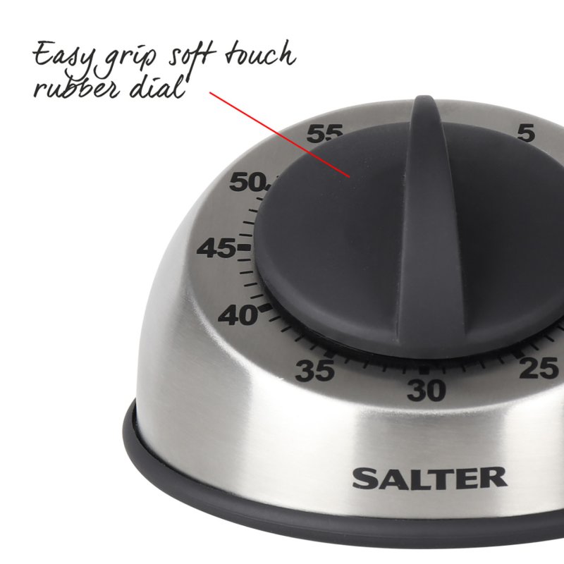 Salter 338 SSBKXR15 Minuteur de ménage Minuteur mécanique de cuisine Noir, Acier inoxydable