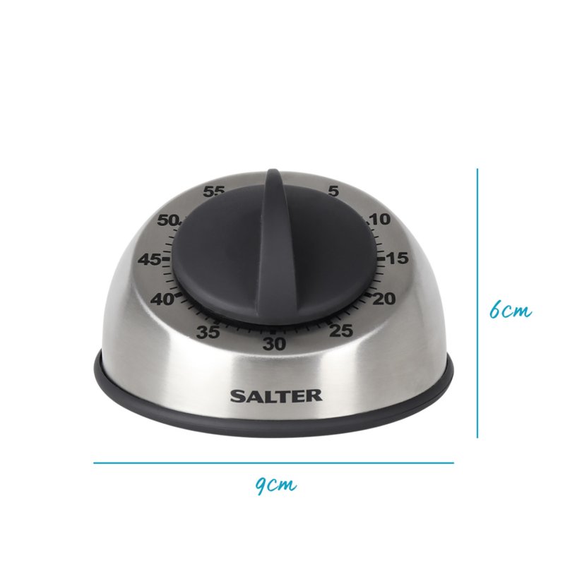 Salter 338 SSBKXR15 Minuteur de ménage Minuteur mécanique de cuisine Noir, Acier inoxydable