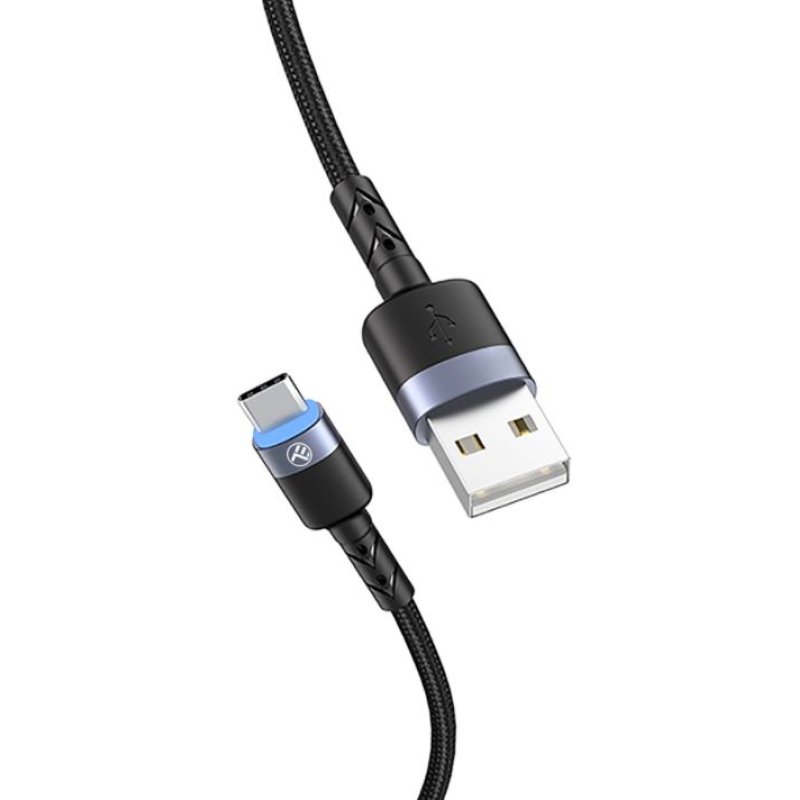 Tellur Data cable, USB to Type-C, LED, Nylon Braided, 1.2m black