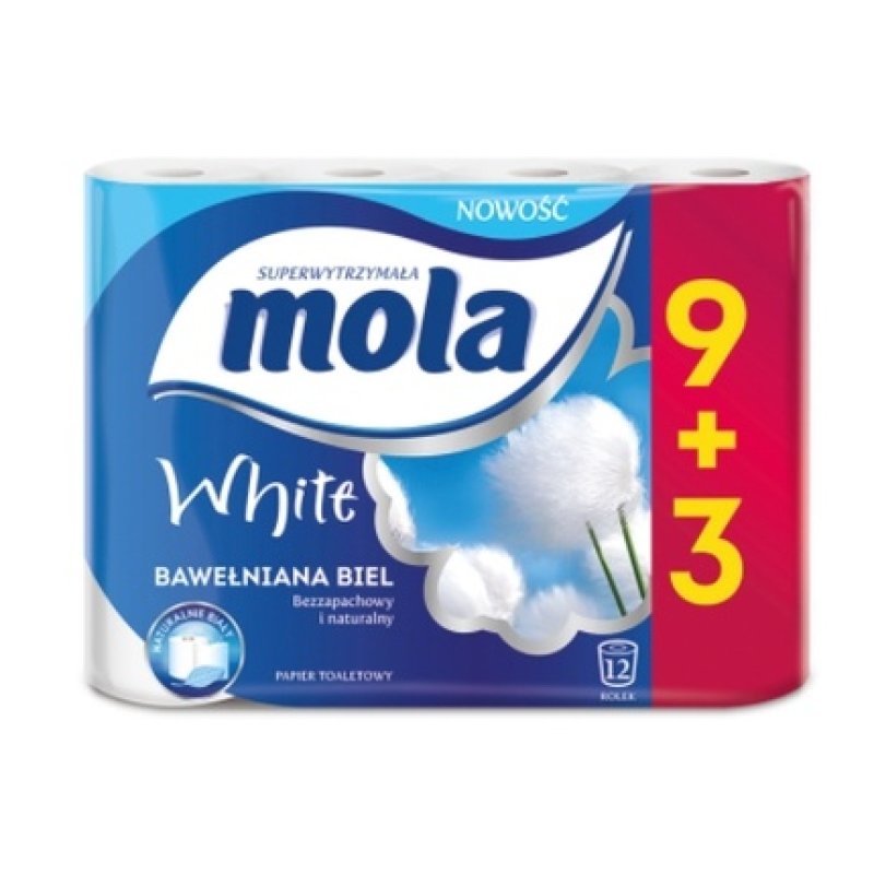 Mola Cotton White Toilet Paper 12 Rolls