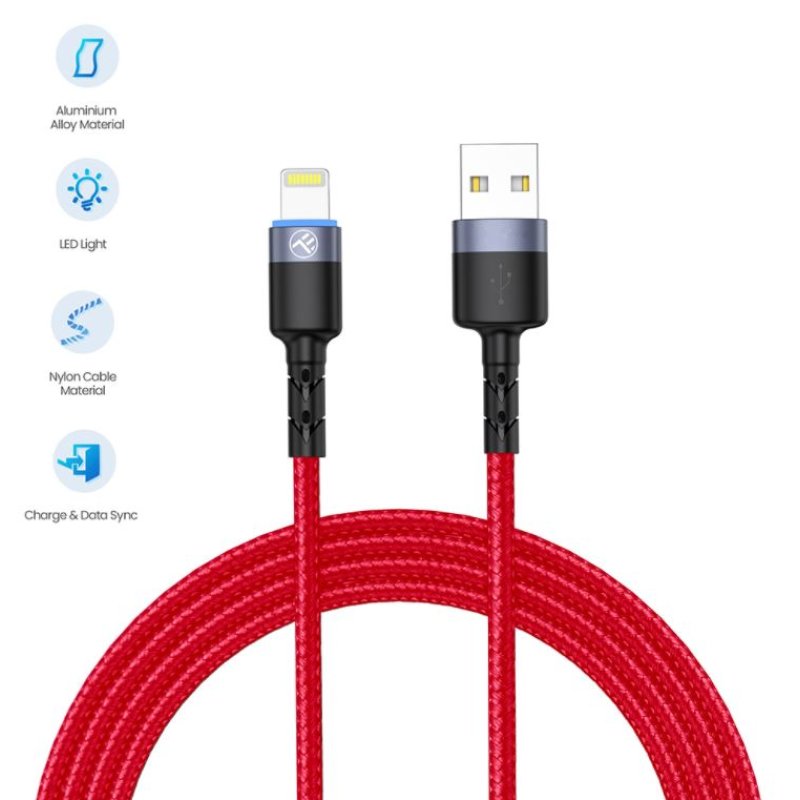 Tellur Data cable USB to Lightning with LED Light, 3A, 1.2m Red