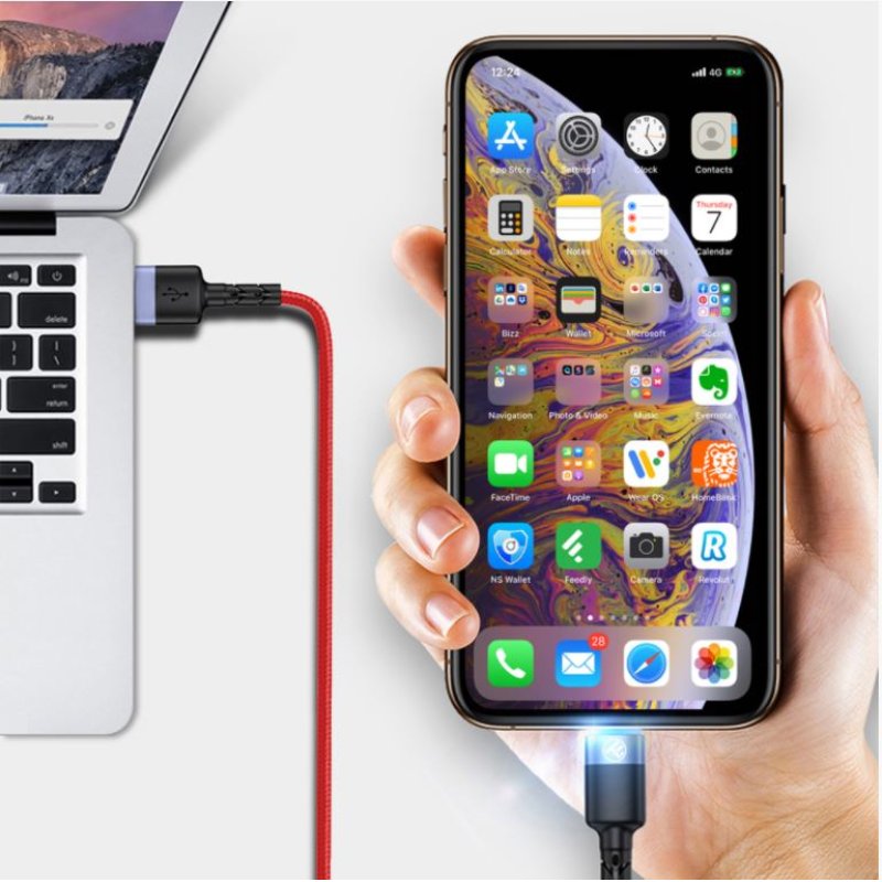 Tellur Data cable USB to Lightning with LED Light, 3A, 1.2m Red