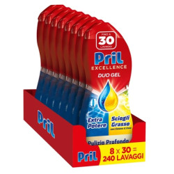Pril Duo Gel Dishwashing Liquid 8x30 Wash Cycles With Lemon Scent And Pulp
