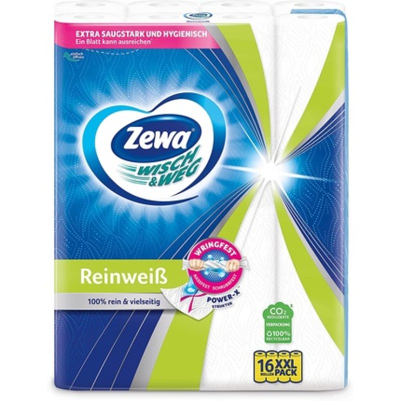 Zewa Wisch Und Weg Pure White Kitchen Roll Bulk Pack 16 Unprinted Rolls With 45