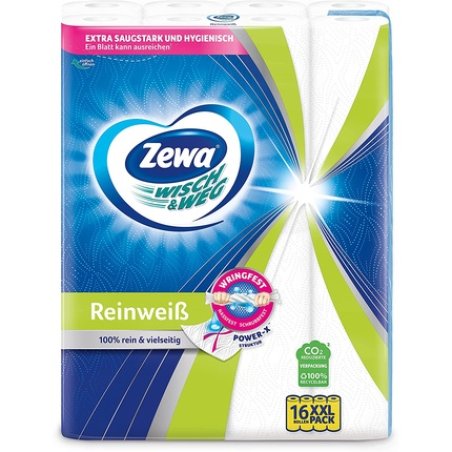 Zewa Wisch Und Weg Pure White Kitchen Roll Bulk Pack 16 Unprinted Rolls With 45