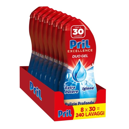 Henkel Pril Duo Gel Dishwasher Detergent Gel With Hygienic Action Pack Of 8