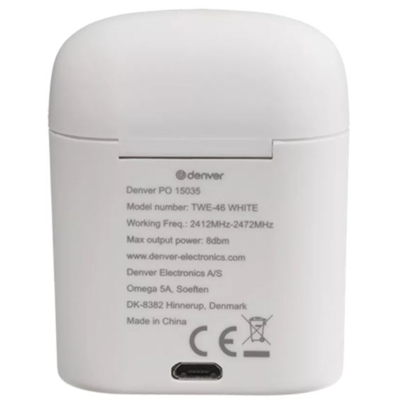Denver TWE-46WHITE écouteur/casque Sans fil Ecouteurs Musique Bluetooth Blanc