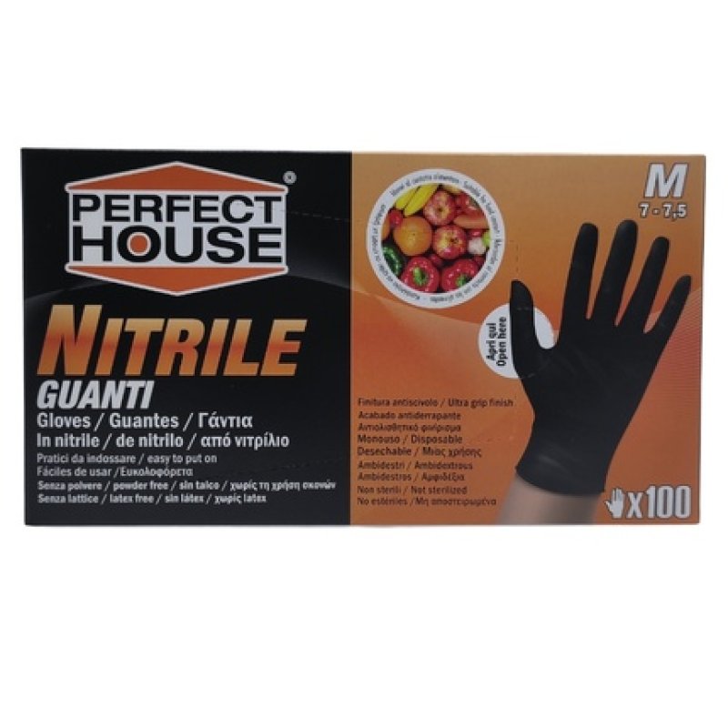 Perfect House Nitrile Gloves X 100 Size M Black Food Contact