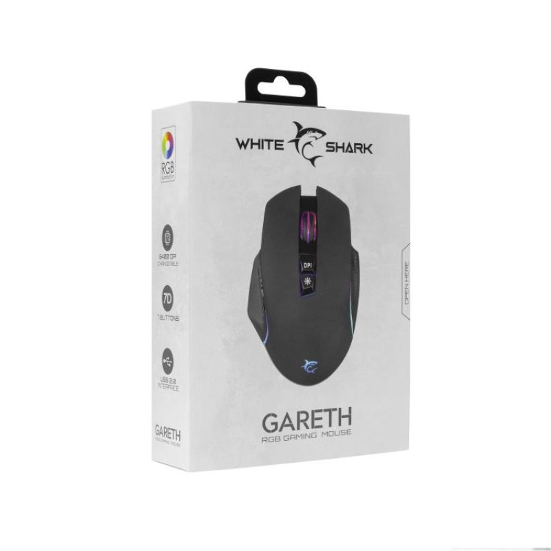 White Shark GARETH Black souris Ambidextre USB Type-A Optique 6400 DPI