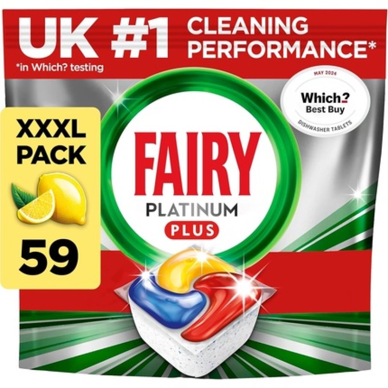 Fairy Platinum Plus Dishwasher Tablets 59 with Lemon Antidull Technology