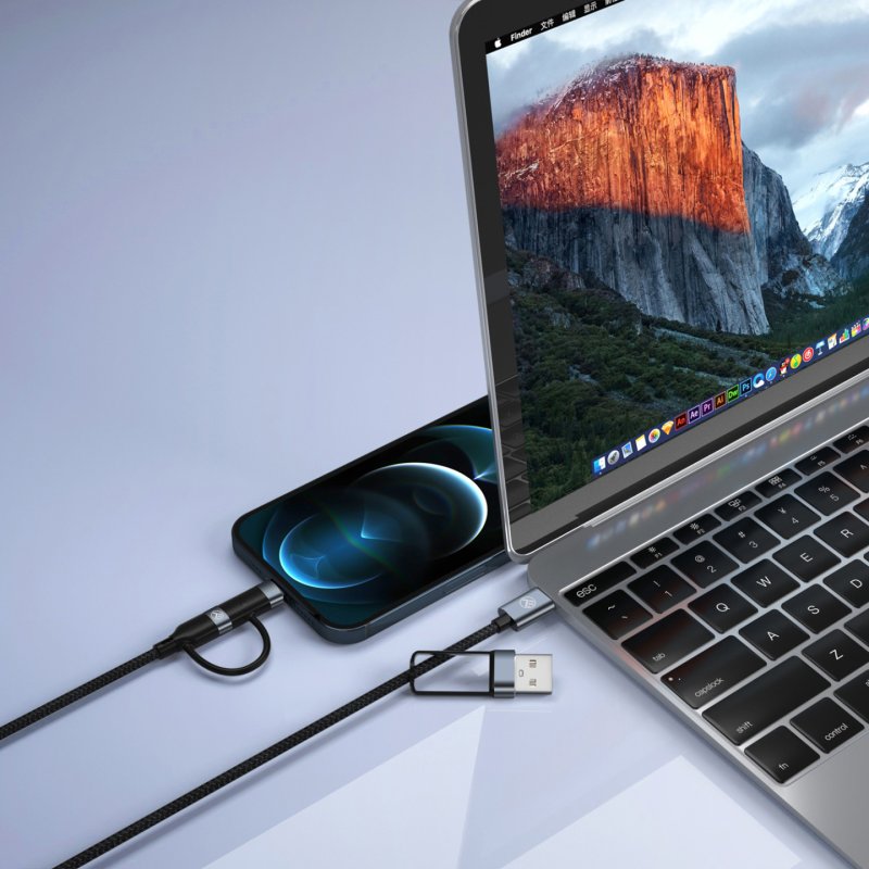 Tellur 4in1 Cable USB/Type-C to Type-C (PD65W)/Lightning (PD20W) 1m black