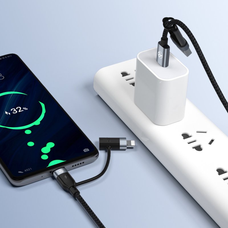 Tellur 4in1 Cable USB/Type-C to Type-C (PD65W)/Lightning (PD20W) 1m black
