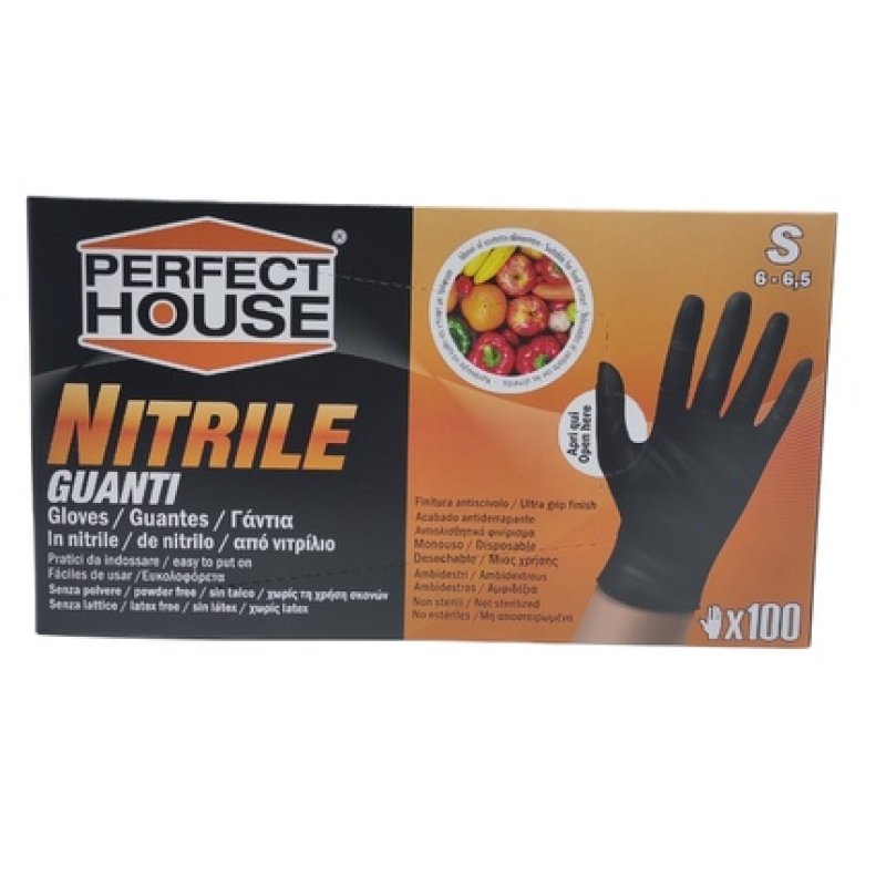 Perfect House Nitrile Gloves X 100 Size S Black Food Contact