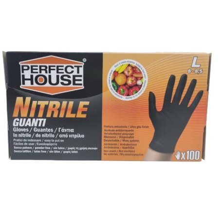 Perfect House Nitrile Gloves X 100 Size L Black Food Contact