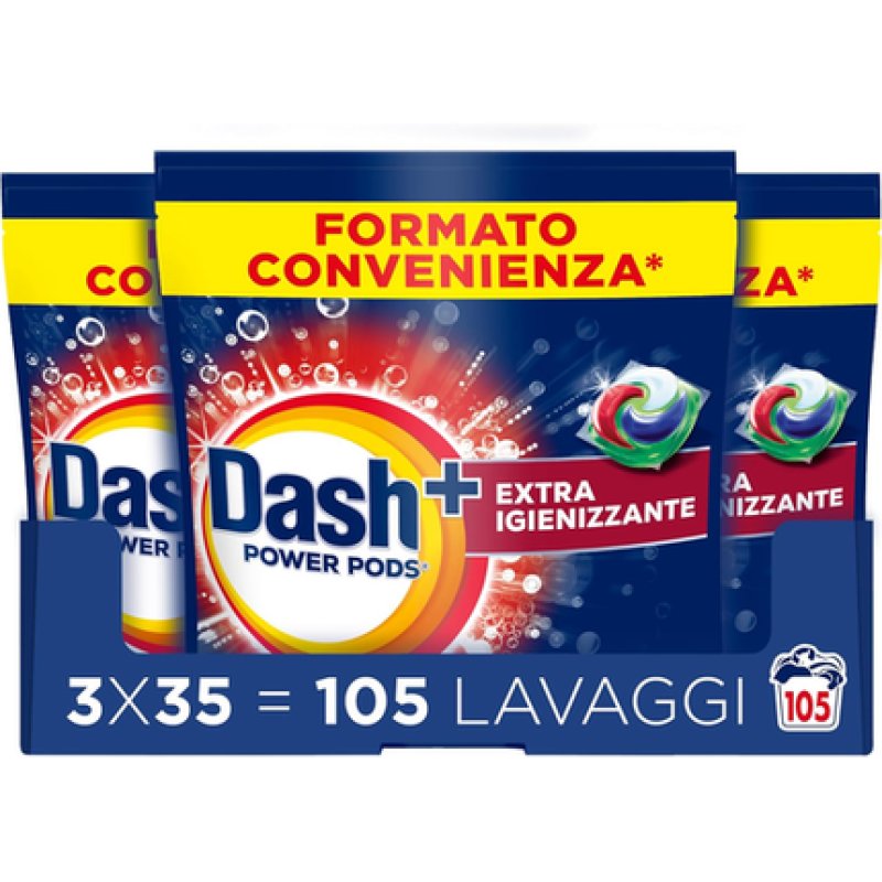 Dash Power Pods Laundry Detergent Capsules 105 Washes 3x35 Extra Sanitizing