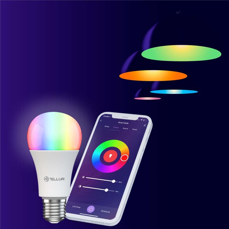 Tellur Smart WiFi Bulb E27, 9W, white/warm/RGB, dimmer