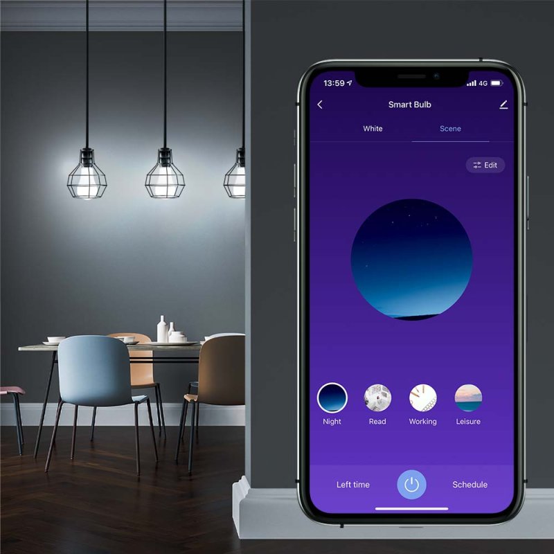 Tellur Smart WiFi Bulb E27, 9W, white/warm/RGB, dimmer