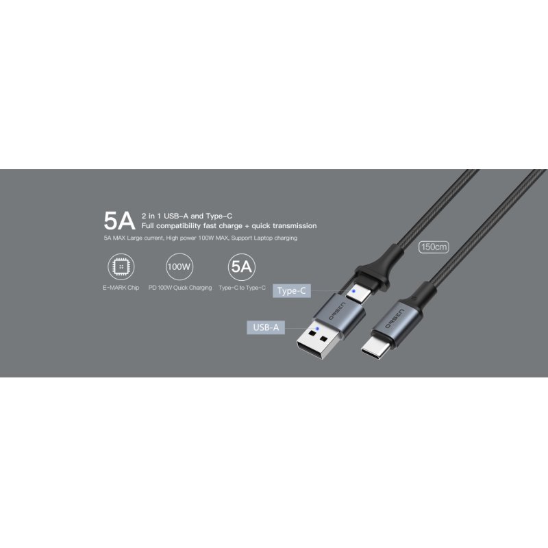 Orsen S8 2-IN-1 USB and Type-C 5A 1.5m black