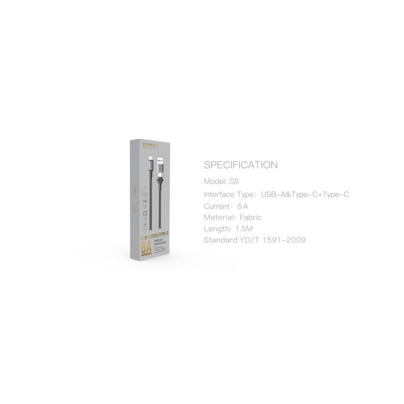 Orsen S8 2-IN-1 USB and Type-C 5A 1.5m black
