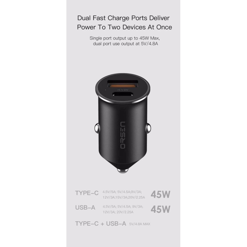 Orsen C8 45W Mini Car Charger black