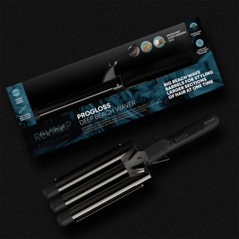 Revamp Progloss Deep Beach Waver Fer texturisant À chaleur Noir 3 m