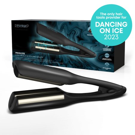 Revamp Progloss 2-in-1 Beach & Volume Waver Curling iron Warm Black 3 m
