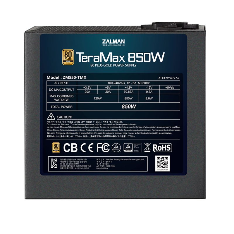 Zalman ZM850-TMX TerraMax 80 PLUS GOLD PSU 850W/Full-modular 99.9% Active PFC/Single unité d'alimentation d'énergie No