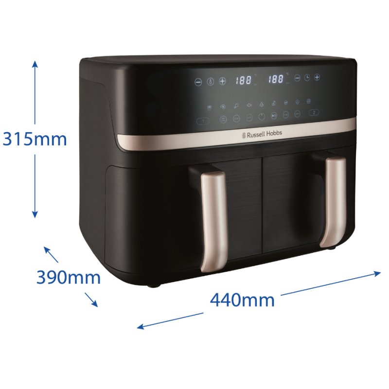Russell Hobbs SatisFry Dual Basket Heißluftfritteuse Double 9 L Autonome 2800 W Friteuse d’air chaud Noir
