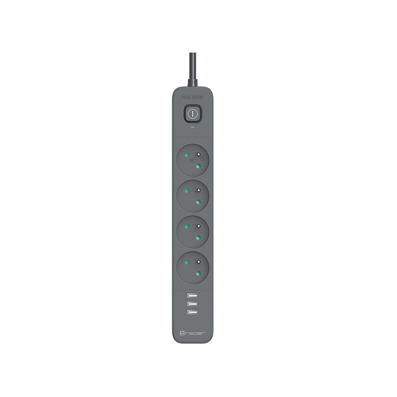 Tracer 47027 Power Line 1.5m (4 outlets 3x USB A, 5V 2,4A)