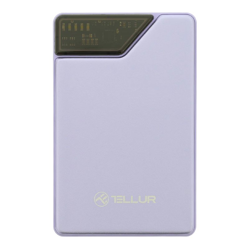 Tellur Power Bank 10000mAh, USB-C Lightning cables built-in purple