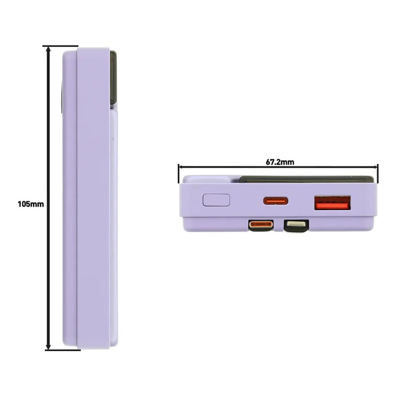 Tellur Power Bank 10000mAh, USB-C Lightning cables built-in purple