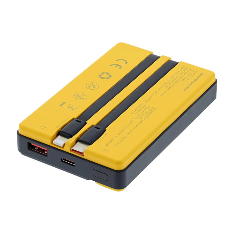 Tellur Power Bank 10000mAh, USB-C Lightning cables built-in yellow