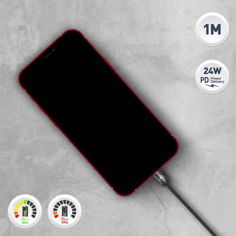 Tellur Minimalist USB-C to Lightning Cable 3A 1m PD27W Black