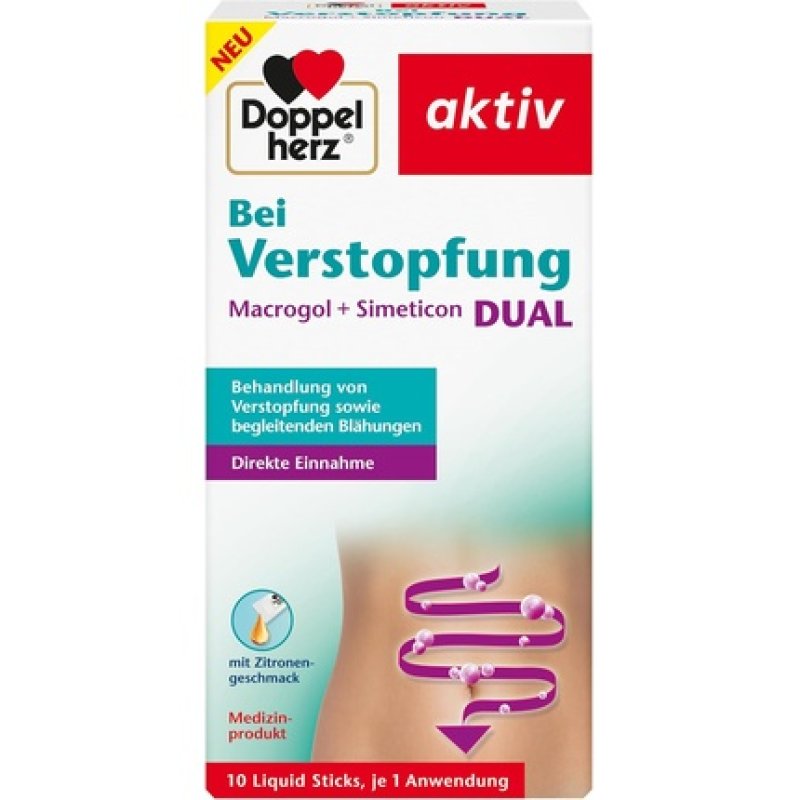 Doppelherz Macrogol Simethicone Dual For Constipation & Bloating Relief 10 Liquid Sticks Lemon Flavor
