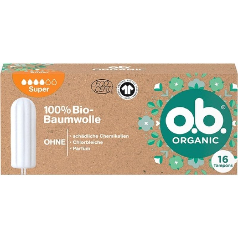 o.b. Organic Super Tampons Made from 100% Organic Cotton 16 Pieces