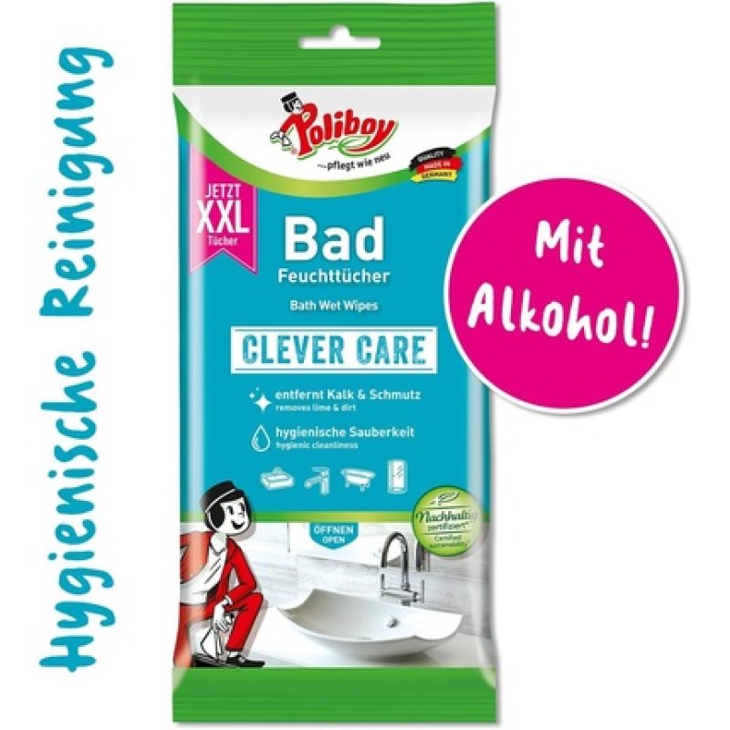 Poliboy Lingettes humides pour salle de bain XXL, 24 pièces