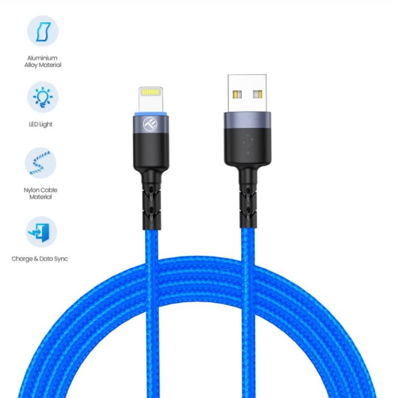 Tellur Data cable USB to Lightning with LED Light, 3A, 1.2m Blue