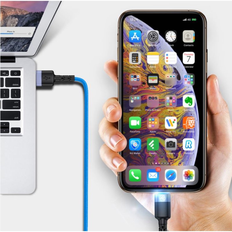 Tellur Data cable USB to Lightning with LED Light, 3A, 1.2m Blue