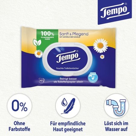 Tempo Moist and Nurturing Toilet Paper Duo Pack 84 Wipes 42 Pieces - Pack of 2