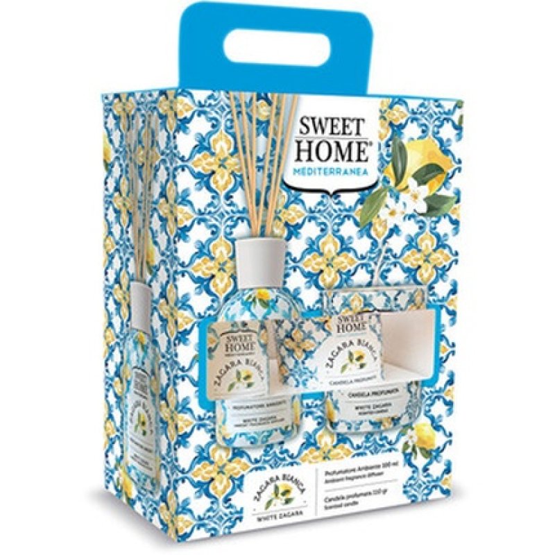 Sweet Home Collection White Zagara Set Gift Set Of Aroma Diffuser With Candle