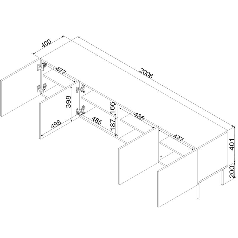 Cama 4D RTV cabinet PALAZZO BIS 201x40x60 black matt