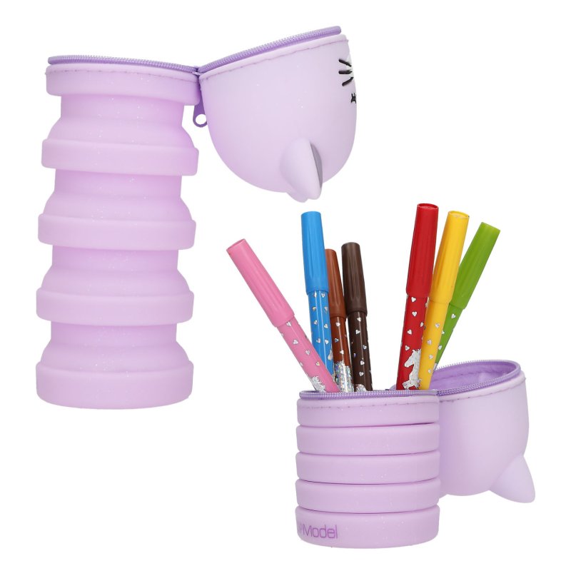 Topmodel - Silicon Pencil Tube BLOOMING KITTY - Grey and Purple