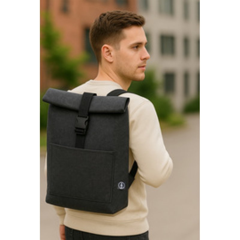 STOP Sac à dos rolltop pour laptop, feutre RPET, gris foncé