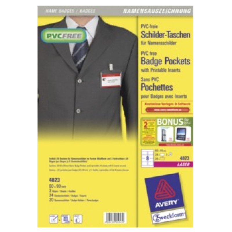 AVERY Pochette badge, 90 x 60 mm, transparent