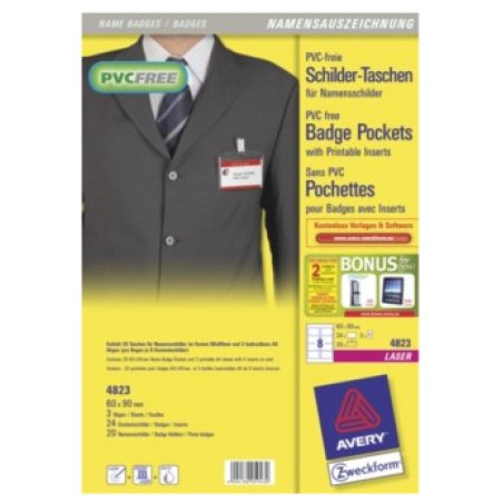 AVERY Pochette badge, 90 x 60 mm, transparent