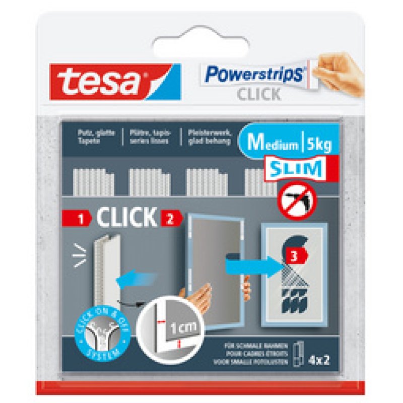 tesa Languette adhésive Powerstrip CLICK MEDIUM Slim, blanc